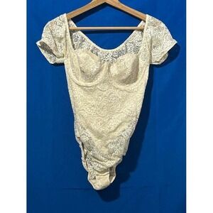 Vintage Trendsetters Lace Bodysuit M Cream Off Shoulder Underwire USA Romantic